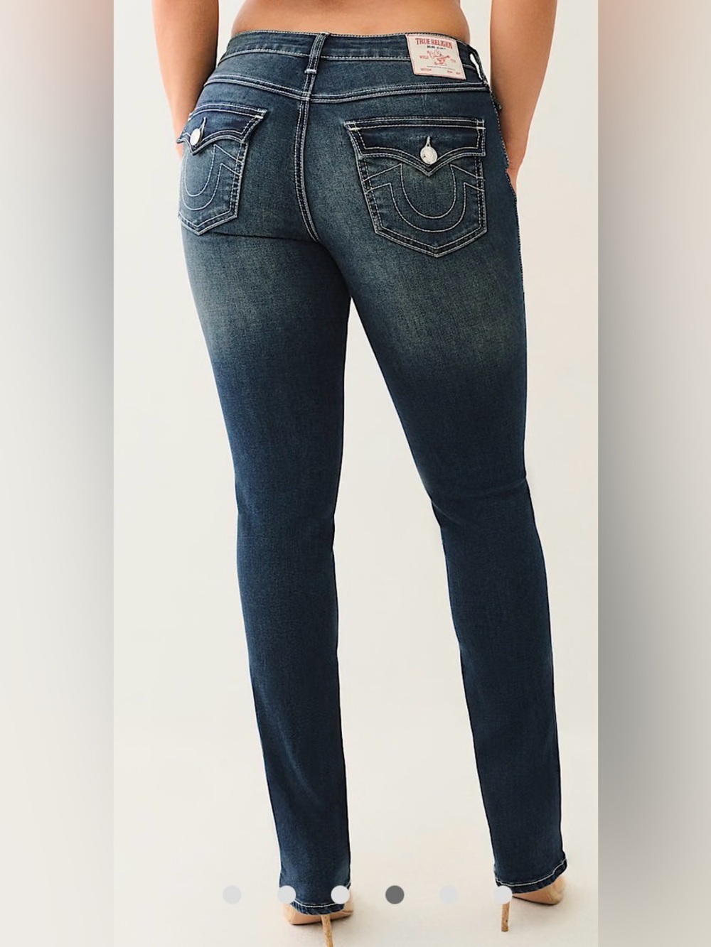 True Religion Women's Billie Mid Rise Flap Straight Jean Dark Wash 25